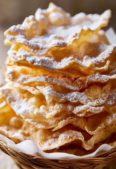Chiacchiere di Carnevale croccanti e dolci su un tavolo festivo