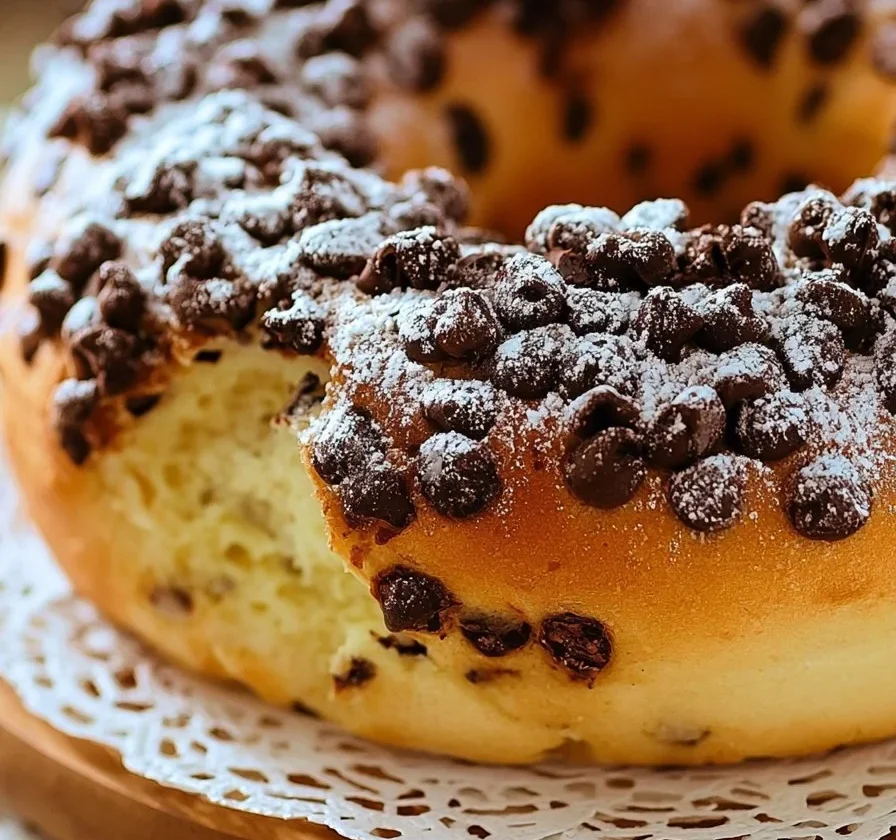 Ciambella per colazione con gocce di cioccolato su un piatto