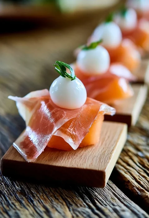 Ciarcia prosciutto con melone e mozzarella servito su un piatto elegante