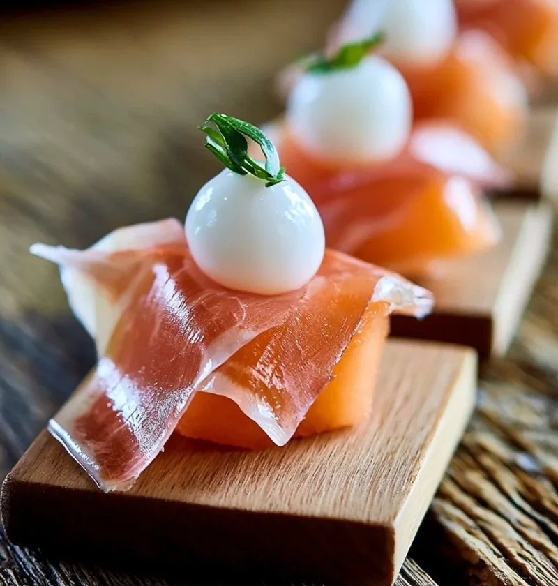 Ciarcia prosciutto con melone e mozzarella servito su un piatto elegante