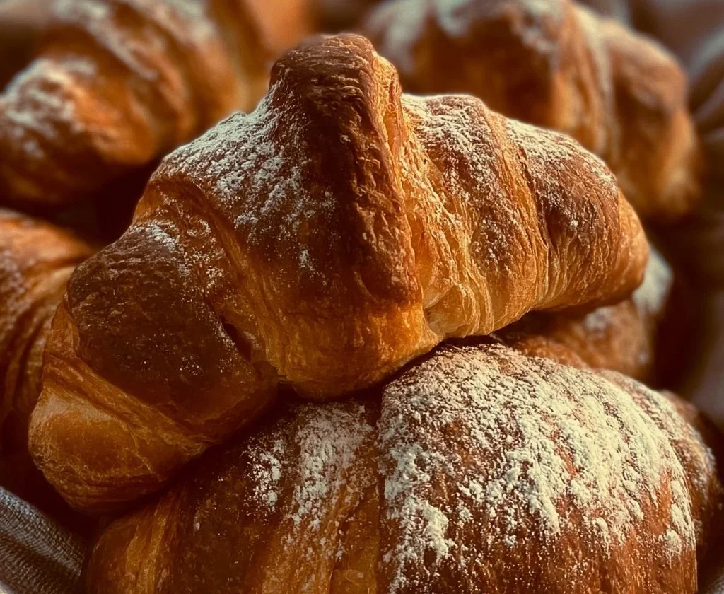 Cornetti freschi e fragranti appena sfornati, pronti per la colazione.