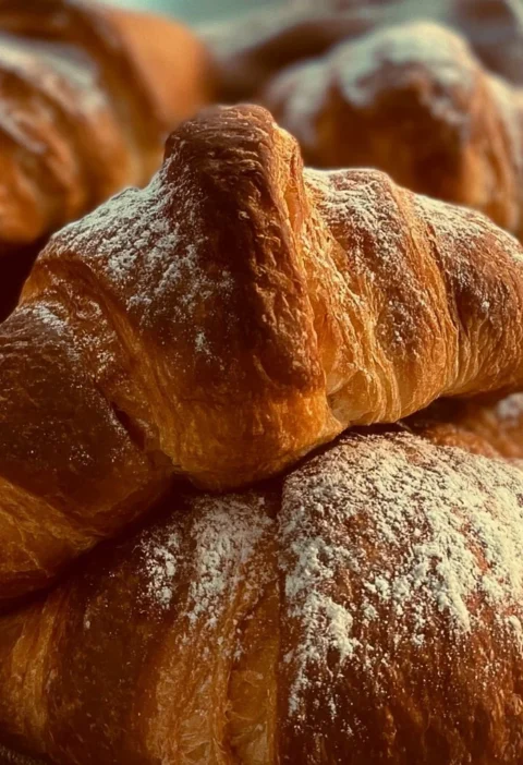 Cornetti freschi e fragranti appena sfornati, pronti per la colazione.