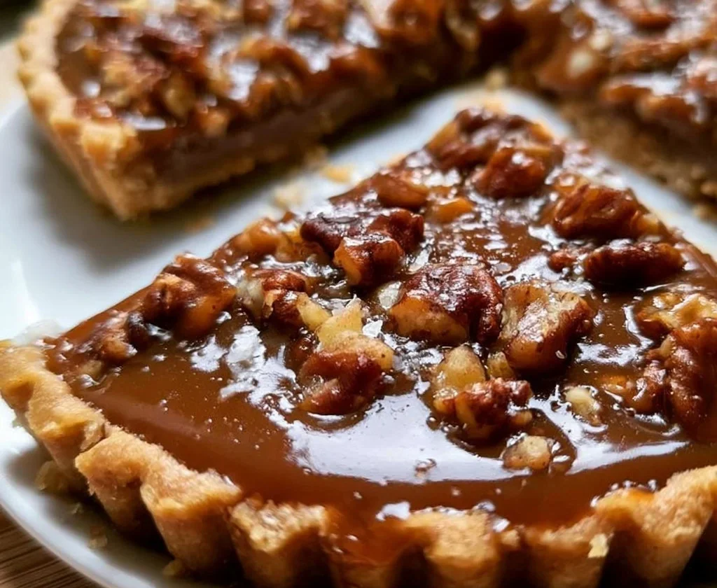 Crostata alle noci e caramello salato, un dolce goloso e raffinato.