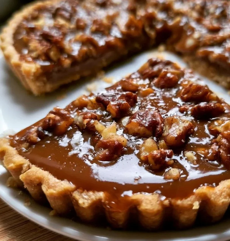 Crostata alle noci e caramello salato, un dolce goloso e raffinato.