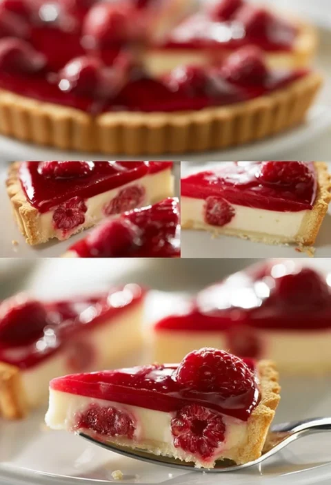 Crostata di Frutta di Lamponi fresca e invitante su un piatto bianco