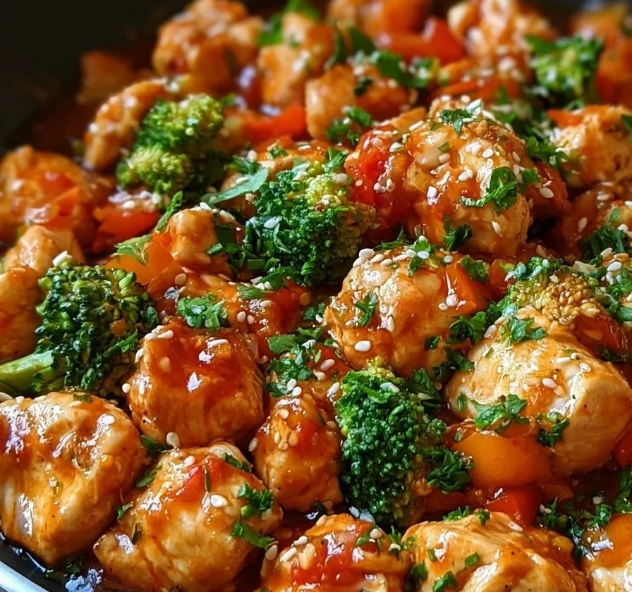 Pollo saltato in padella con salsa fatta in casa pronto da servire.