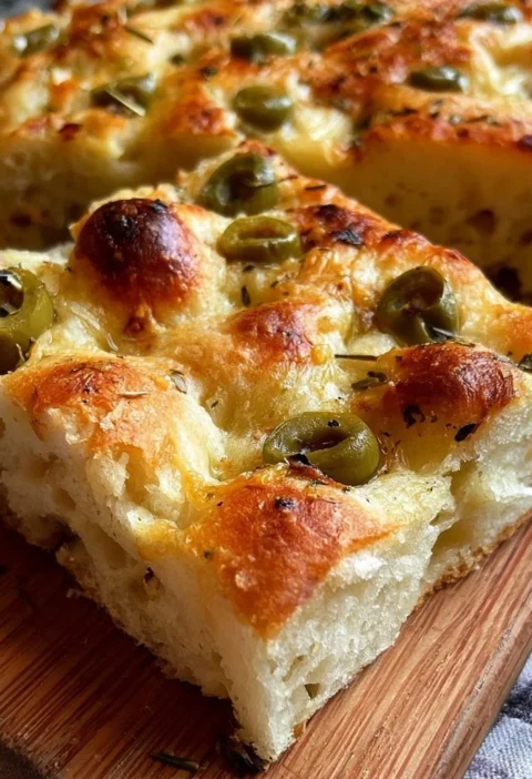 Focaccia alle olive morbidissima appena sfornata