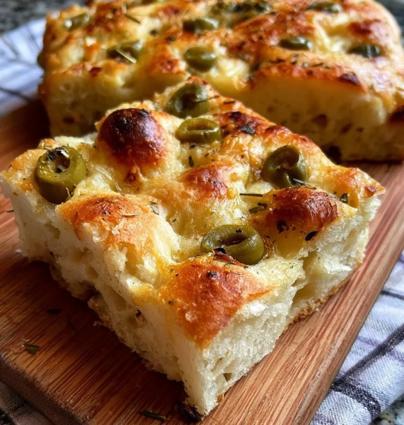 Focaccia alle olive morbidissima appena sfornata