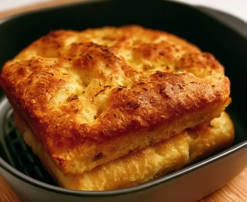 Focaccia cotta nella friggitrice ad aria dorata e soffice