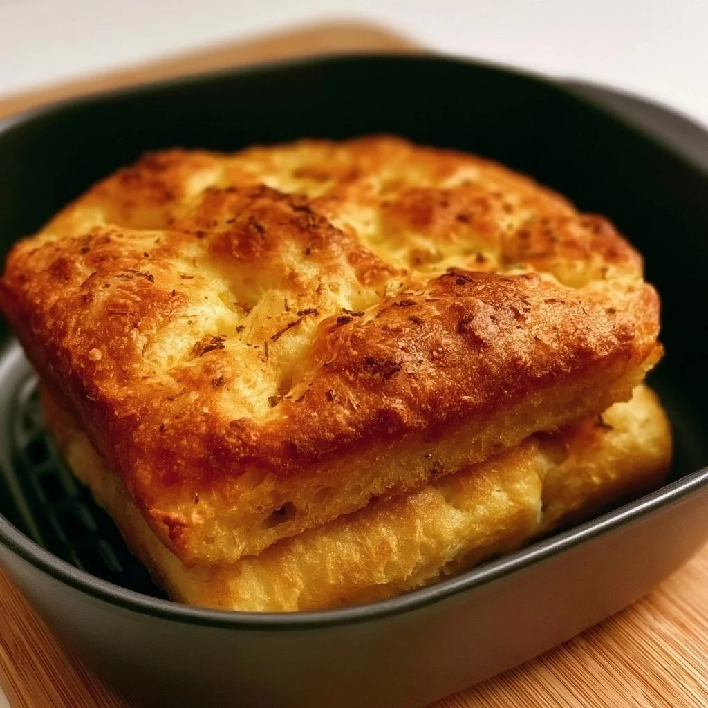 Focaccia cotta nella friggitrice ad aria dorata e soffice