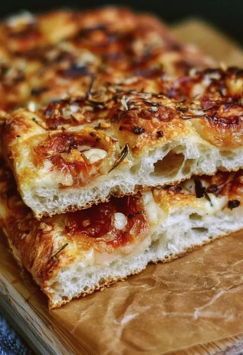Focaccia Parigina appena sfornata, una specialità ligure dal sapore unico.