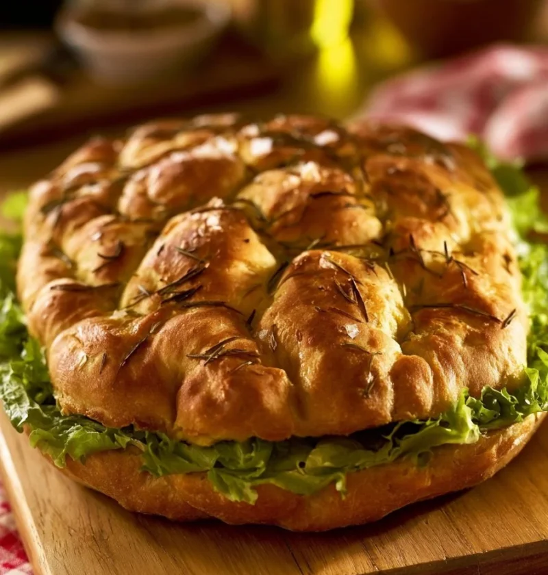 Focaccia soffice farcita con ingredienti freschi e saporiti