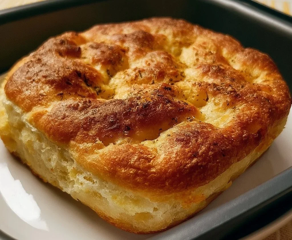 Focaccia Velocissima preparata in friggitrice ad aria, dorata e appetitosa.