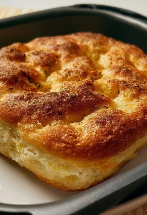 Focaccia Velocissima preparata in friggitrice ad aria, dorata e appetitosa.