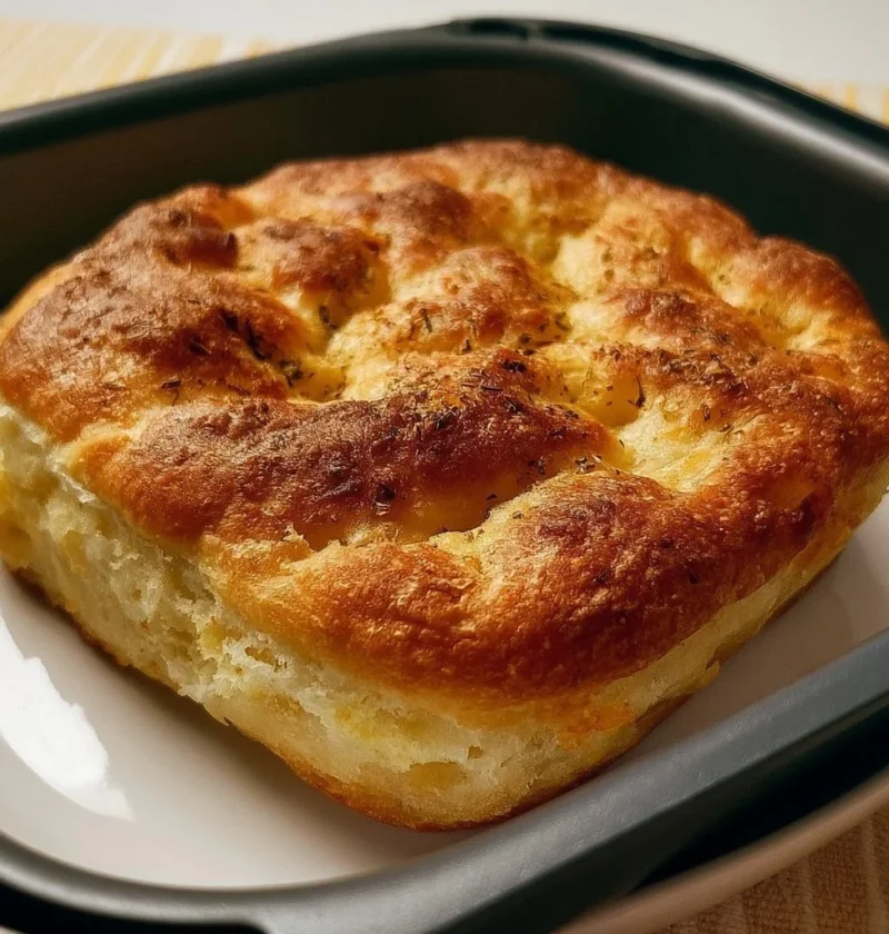 Focaccia Velocissima preparata in friggitrice ad aria, dorata e appetitosa.