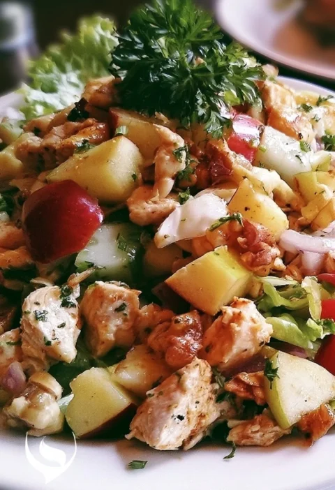 Insalata di pollo con mele, un piatto salutare e gustoso.