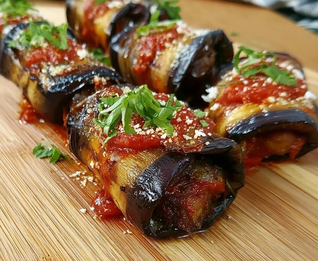 Involtini di Melanzane con ripieno di formaggio e basilico