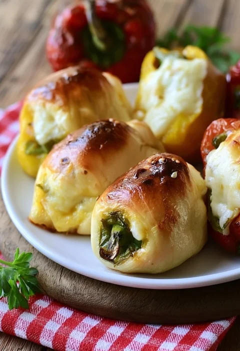 Involtini di peperoni freddi al formaggio pronti per essere serviti.