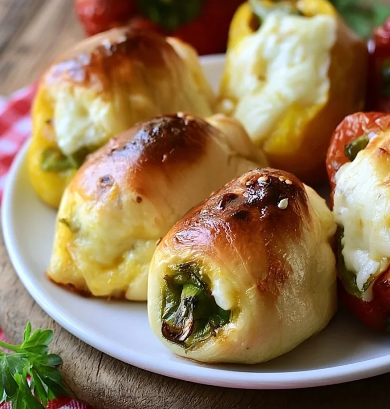 Involtini di peperoni freddi al formaggio pronti per essere serviti.