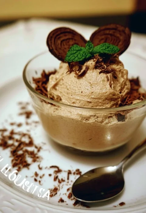 Mousse di Liquirizia servita in un elegante piatto dessert