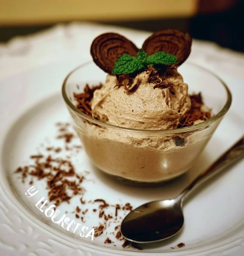 Mousse di Liquirizia servita in un elegante piatto dessert