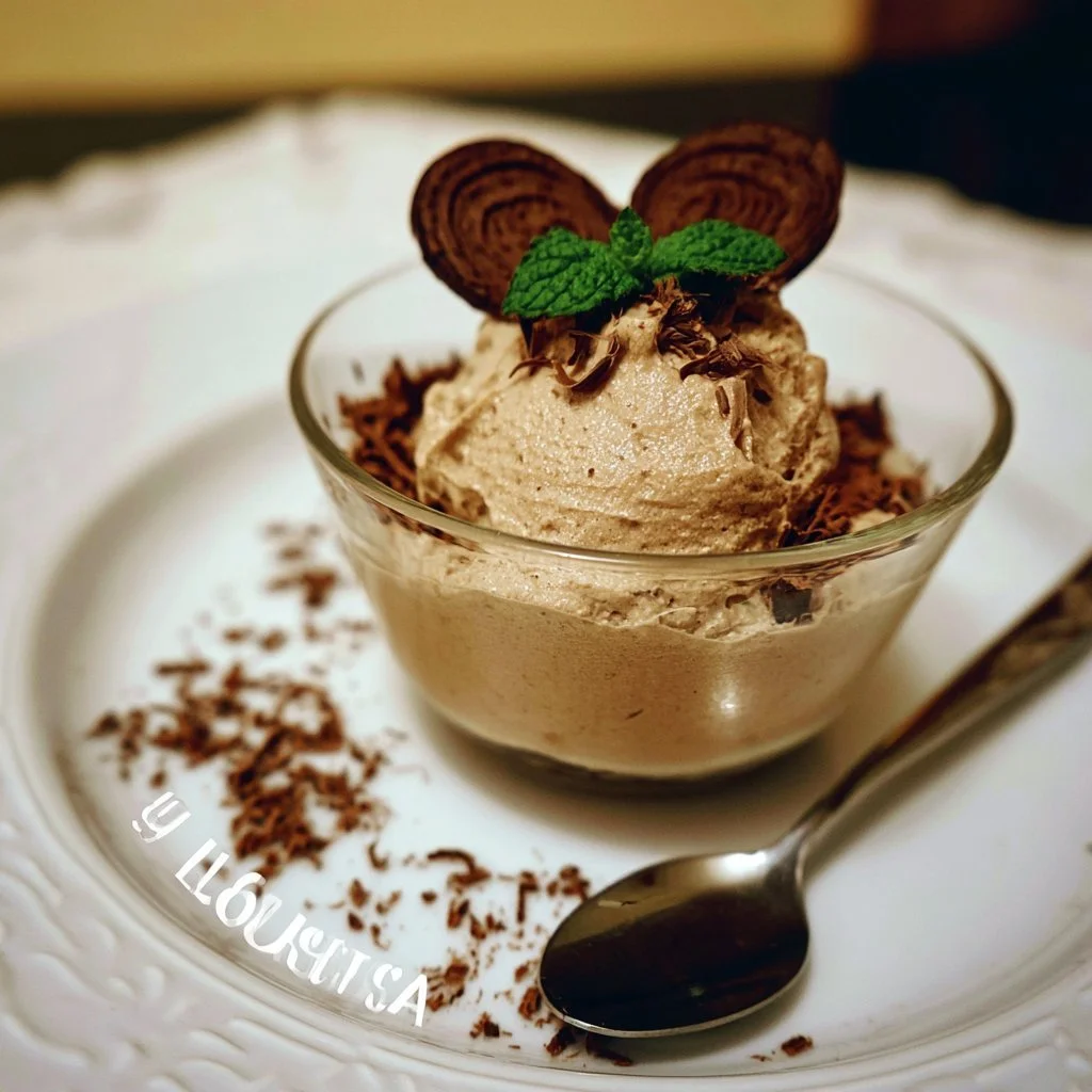 Mousse di Liquirizia servita in un elegante piatto dessert