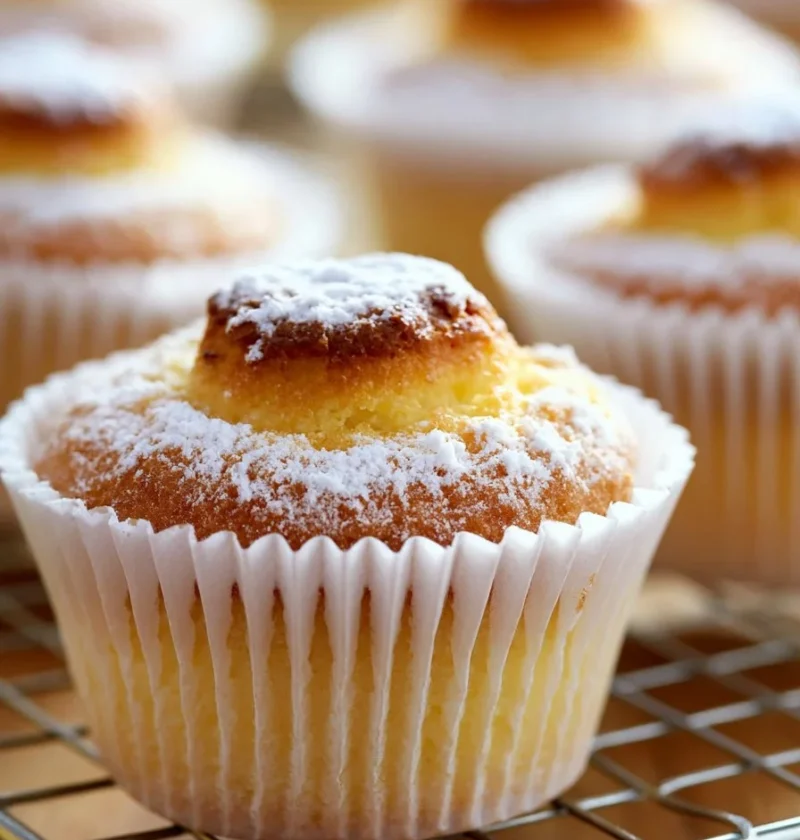 Muffin veloci appena sfornati, dorati e soffici, pronti da gustare.
