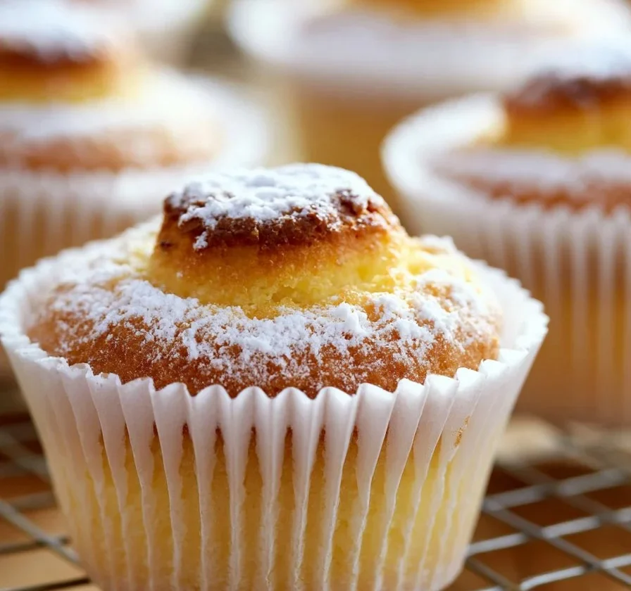 Muffin veloci appena sfornati, dorati e soffici, pronti da gustare.