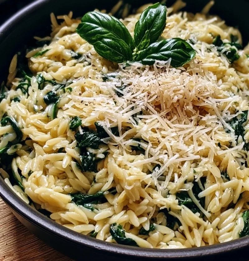 Orzotto spinaci con parmigiano preparato in un'unica pentola