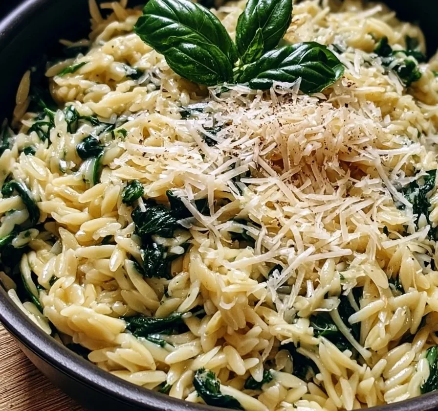 Orzotto spinaci con parmigiano preparato in un'unica pentola