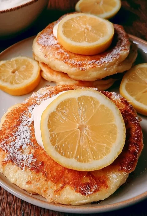 Pancake soffici allo Yogurt e Limone serviti su un piatto
