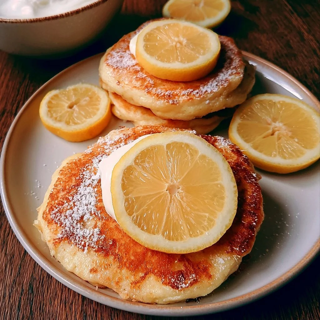 Pancake soffici allo Yogurt e Limone serviti su un piatto