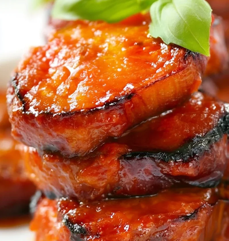 Parmigiana di Melanzane monoporzioni servita su un piatto bianco