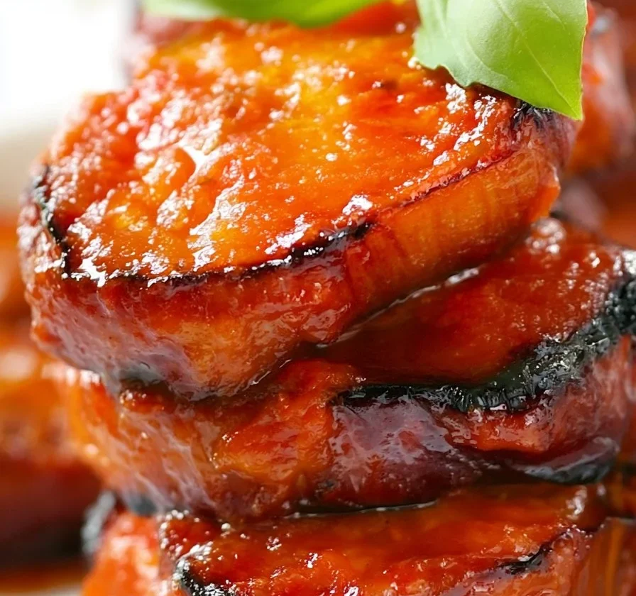 Parmigiana di Melanzane monoporzioni servita su un piatto bianco