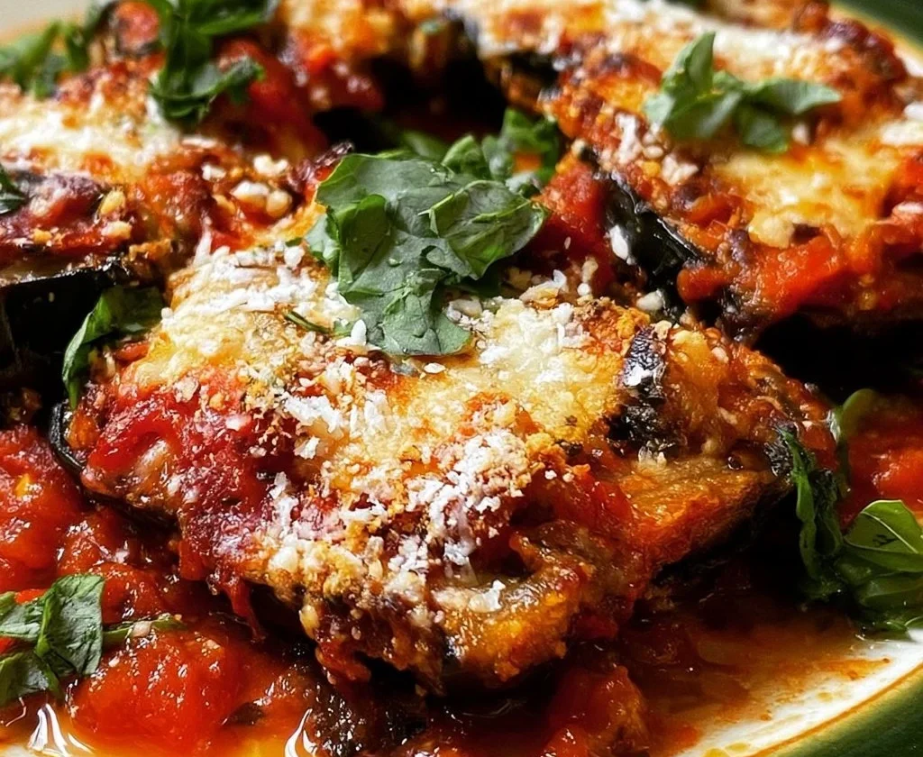 Deliziosa parmigiana di melanzane non fritte servita in un piatto