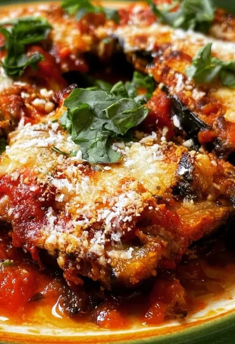 Deliziosa parmigiana di melanzane non fritte servita in un piatto