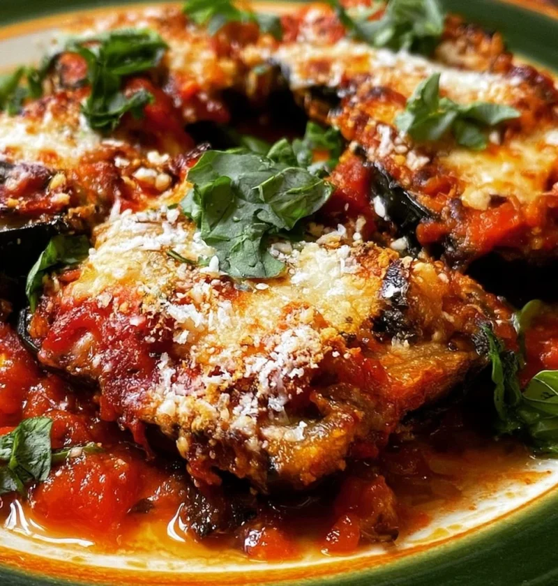 Deliziosa parmigiana di melanzane non fritte servita in un piatto