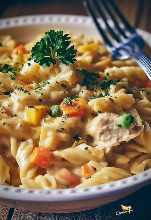 Pasta al forno con pollo e torta salata, un piatto ricco e gustoso