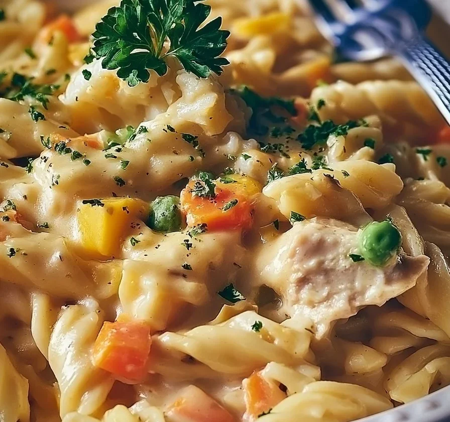Pasta al forno con pollo e torta salata, un piatto ricco e gustoso