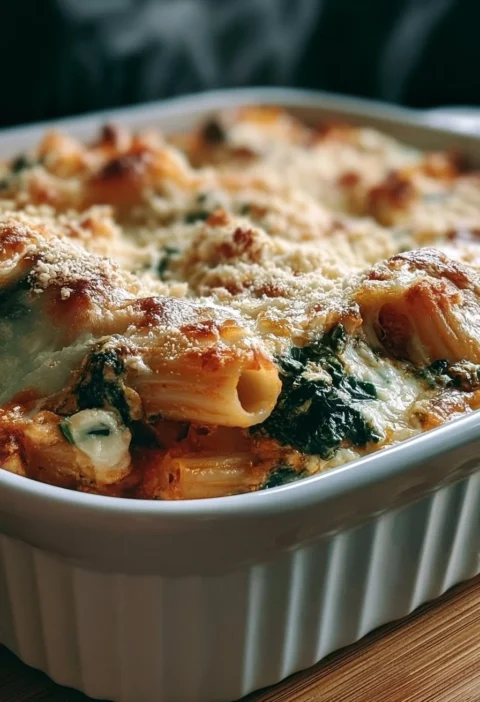 Pasta al Forno con Spinaci e Ricotta, un piatto unico e gustoso di cucina italiana.
