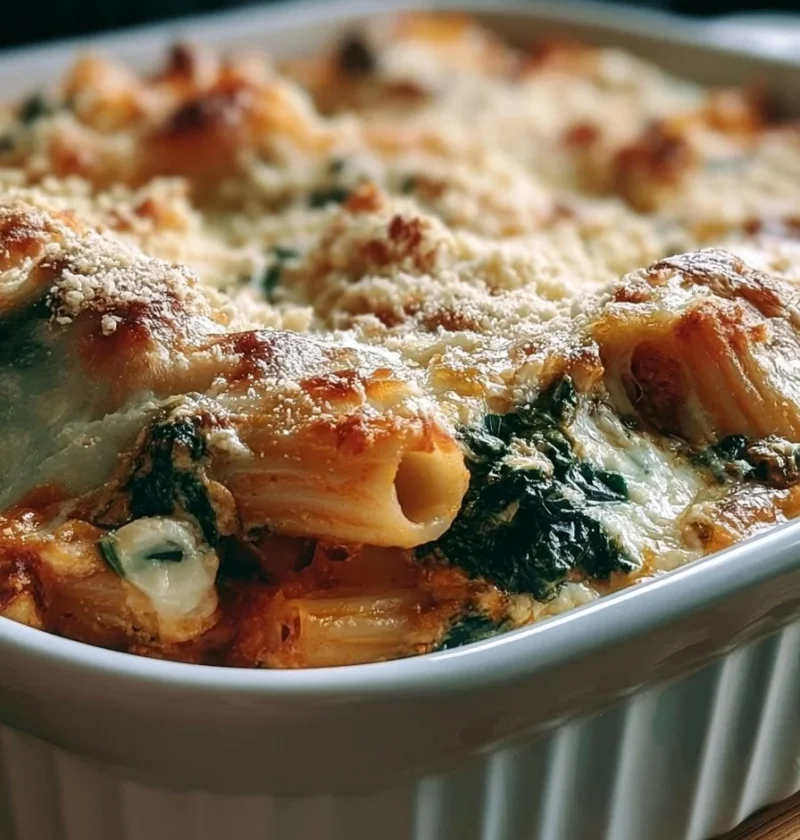 Pasta al Forno con Spinaci e Ricotta, un piatto unico e gustoso di cucina italiana.