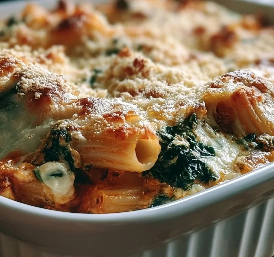 Pasta al Forno con Spinaci e Ricotta, un piatto unico e gustoso di cucina italiana.