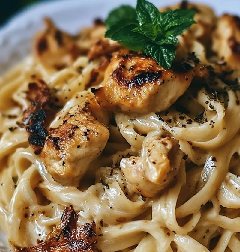 Pasta di Pollo all'Aglio e Panna con salsa cremosa e ingredienti freschi