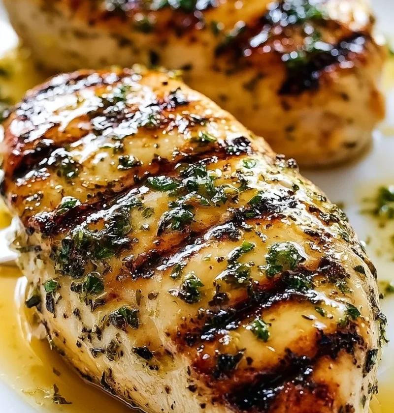 Petto di pollo grigliato agli agrumi e erbe su un piatto