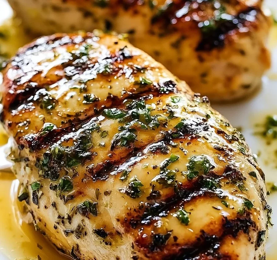 Petto di pollo grigliato agli agrumi e erbe su un piatto