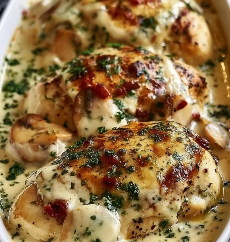 Pollo al forno cremoso, un piatto gustoso e semplice da cucinare.