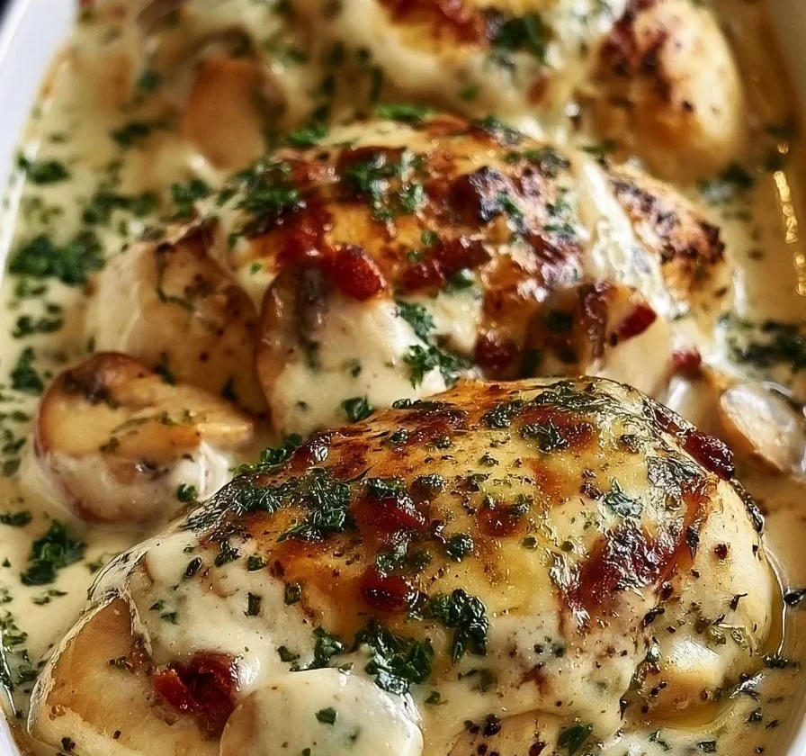Pollo al forno cremoso, un piatto gustoso e semplice da cucinare.