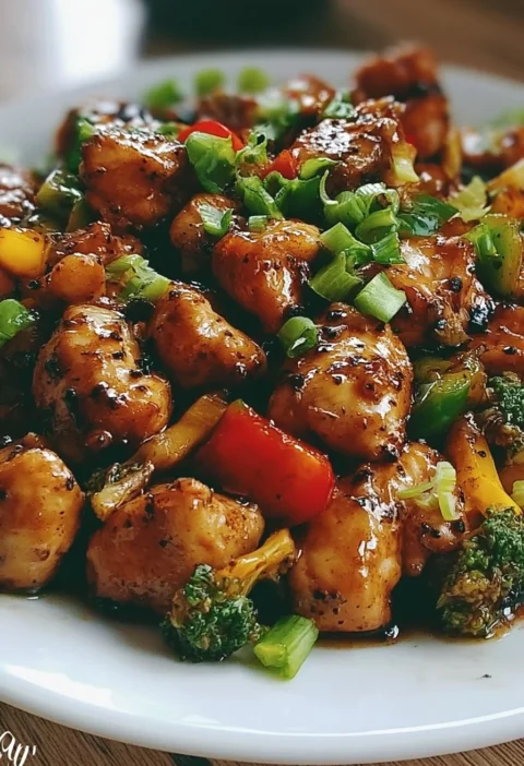 Piatto di Pollo al Pepe Nero con contorni colorati e aromatici