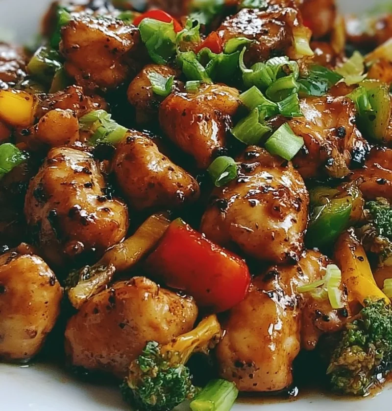 Piatto di Pollo al Pepe Nero con contorni colorati e aromatici