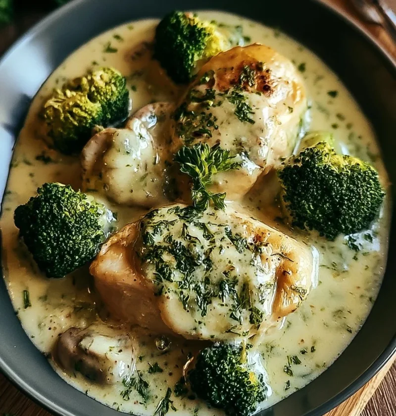 Pollo e broccoli cremosi in un piatto delizioso e nutriente